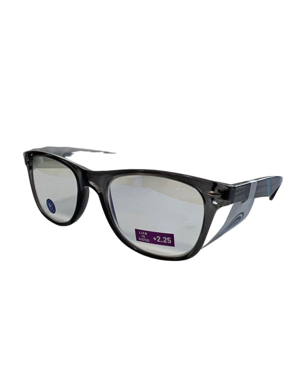 Life Is Good LG Twain Reading Glasses +2.25 Grey Frame Pouch Readers Unisex NEW